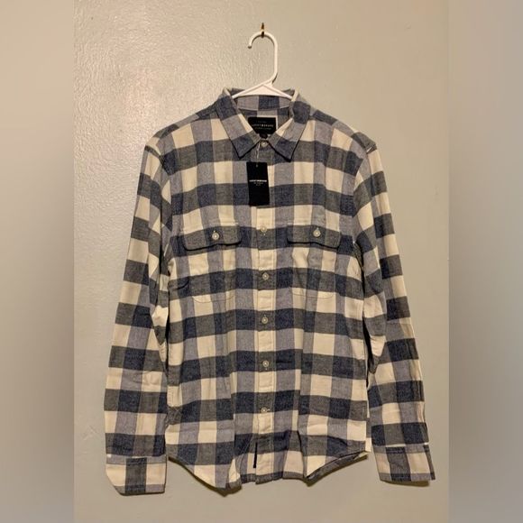 🎉Host Pick!🎉 NWT Lucky Brand Blue/Cream Flannel Button-Down Shirt - Picture 2 of 12